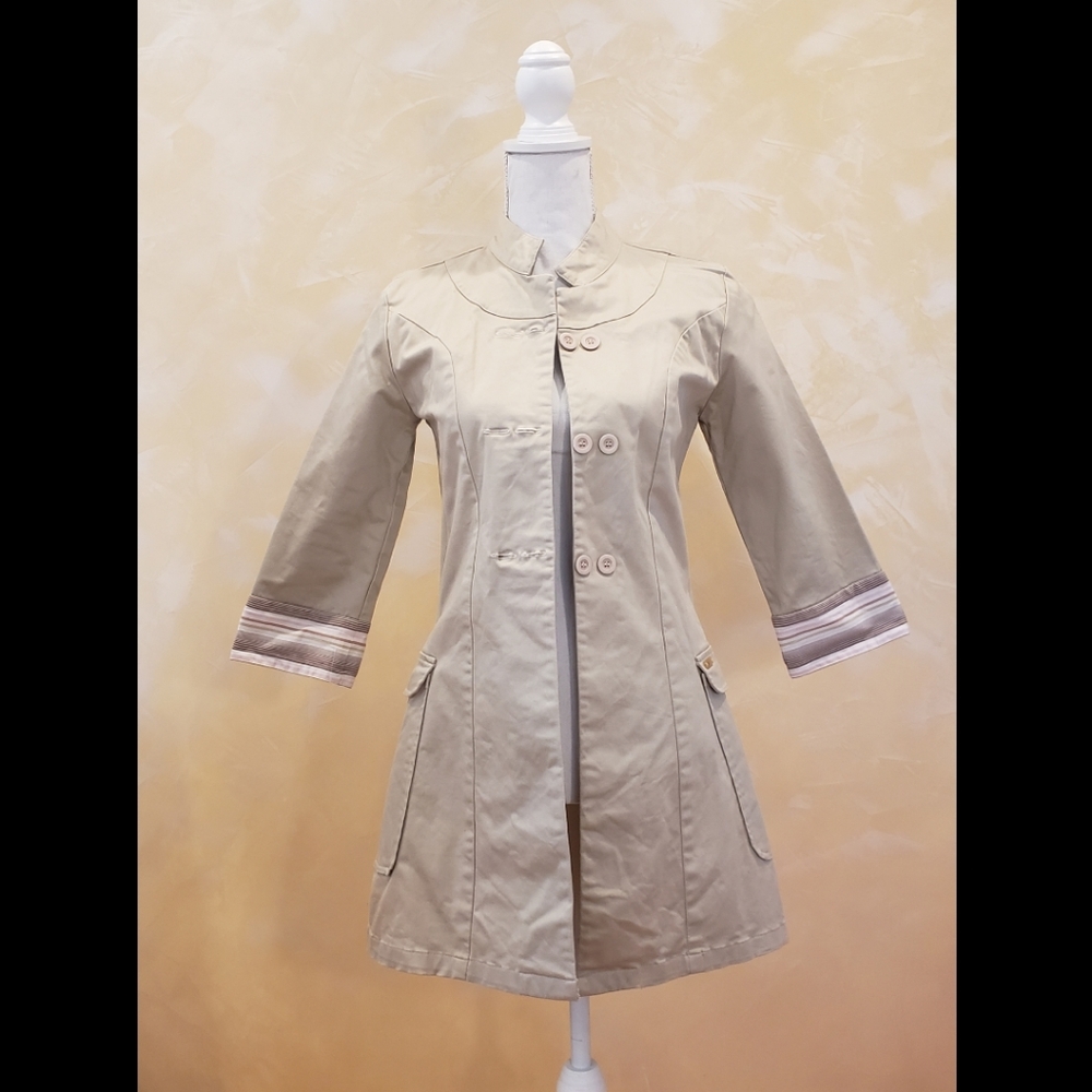 Folded & Hung Beige Button Up Trench Coat